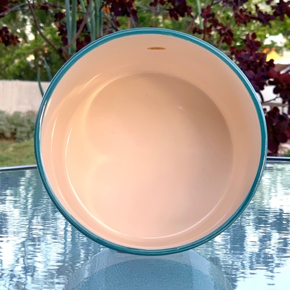 5"x4" Round Teal and White Ceramic Flower Pot - Picture 4 of 4